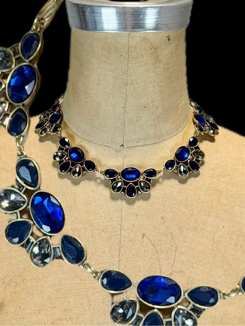 JCrew sapphire glamorous choker necklace costume jewelry blue gold formal prom